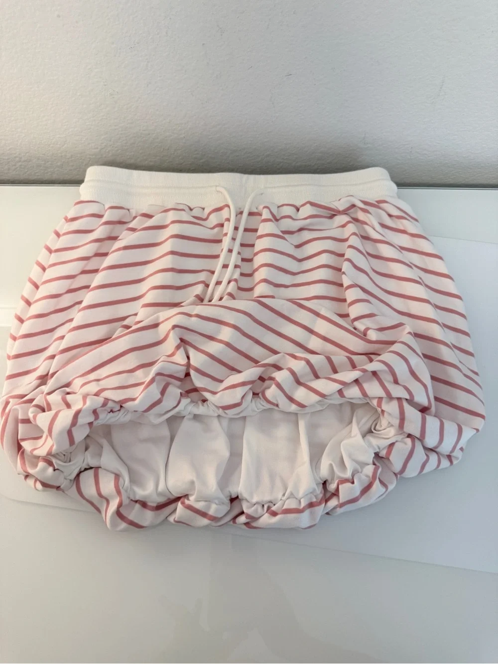 Striped Pink & White Women's Skirt Set — Casual Polo Crop Top & Drawstring Skirt